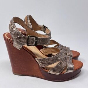 Frye Alexa Seam 2-Piece Metallic Leather Wedge Sandals Size 9M
